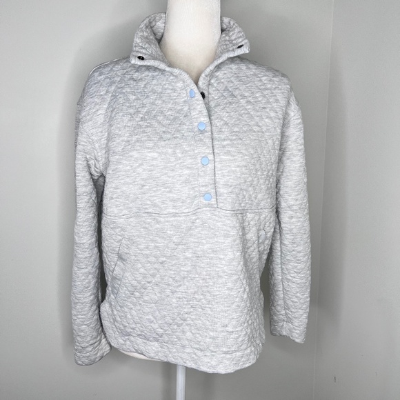 Marine Layer Corbet Quilted Funnel Neck Pullover Sweater Gray Blue S - Picture 2 of 5